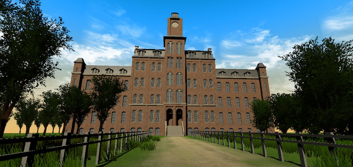 The exterior of my recreation. A screenshot from the virtual tour.